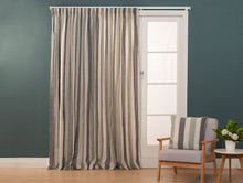  Catalan Stripe Sage Lined Pencil Pleat Curtains