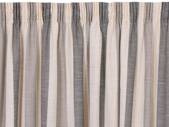 Catalan Stripe Lined Pencil Pleat Curtains -Natural