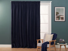  Herringbone II French Navy Blockout Pencil Pleat Curtains